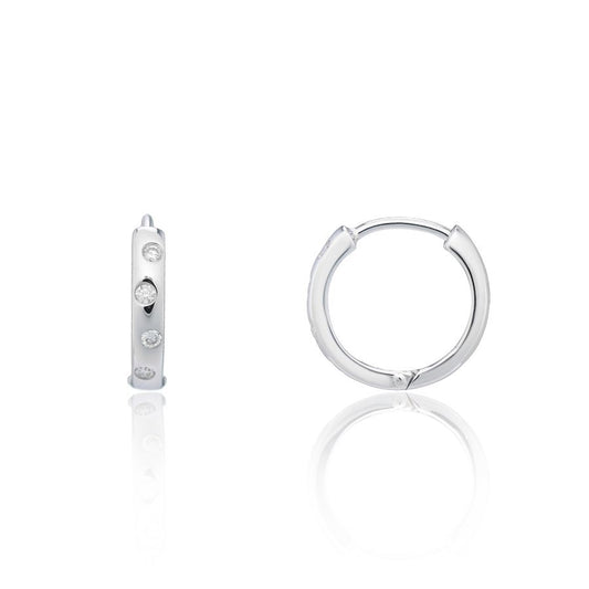 9ct White Gold Diamond Hoop Earrings, 0.06ct