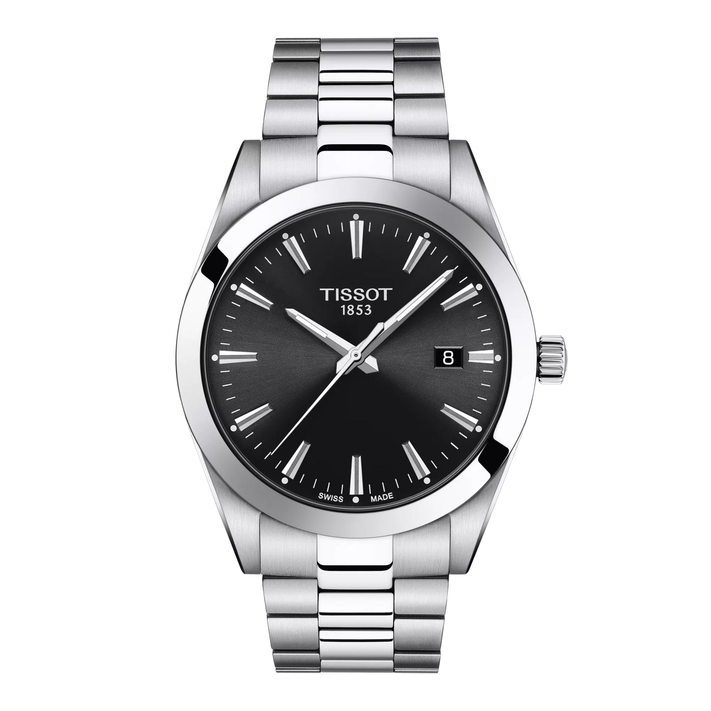 Tissot 40mm Silver Tone Gentleman, Black & Date Dial, Gents Bracelet Watch