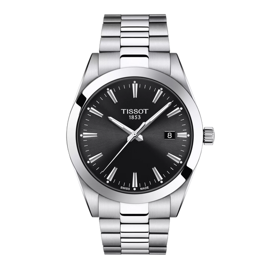 Tissot 40mm Silver Tone Gentleman, Black & Date Dial, Gents Bracelet Watch