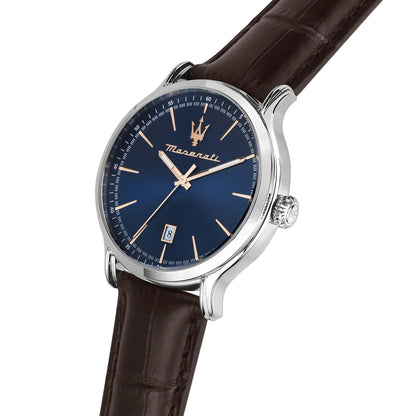 Maserati 42mm Epoca Blue Dial Brown Leather Strap Watch