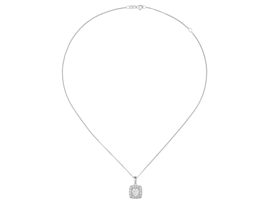 Sterling Silver Cushion Halo CZ Necklace
