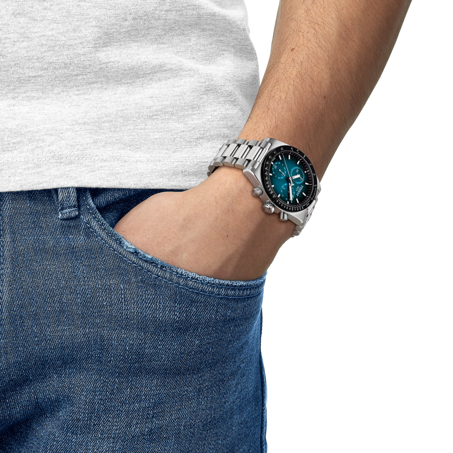 Tissot 40mm PR516, Blue & Black Dial, Black Techymeter Chronograph, Gents Bracelet Watch