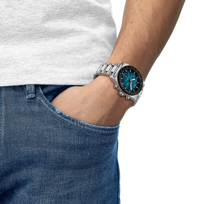 Tissot 40mm PR516, Blue & Black Dial, Black Techymeter Chronograph, Gents Bracelet Watch