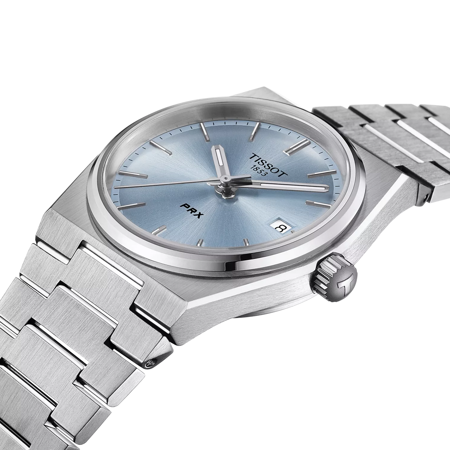 Tissot 35mm Silver PRX, Ice Blue & Date Dial, Ladies Bracelet Watch