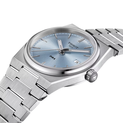 Tissot 35mm Silver PRX, Ice Blue & Date Dial, Ladies Bracelet Watch