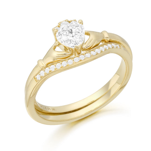9ct Yellow Gold CZ Claddagh Heart & Micro Pavé Ring