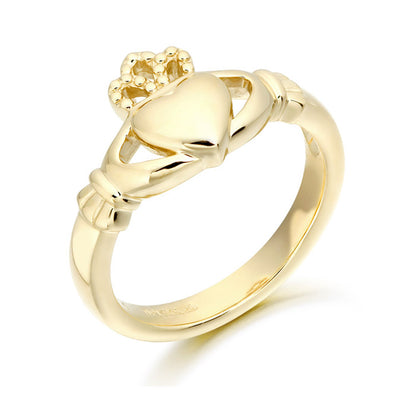 9ct Yellow Gold Claddagh Bead Detailed Crown Ring
