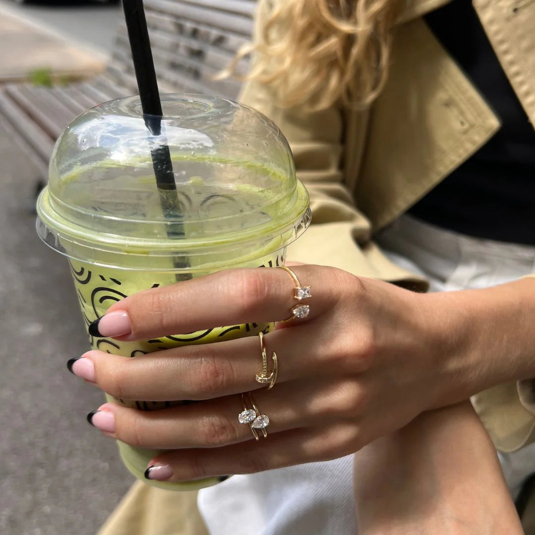 9ct Yellow Gold & Cubic Zirconia Nail Ring