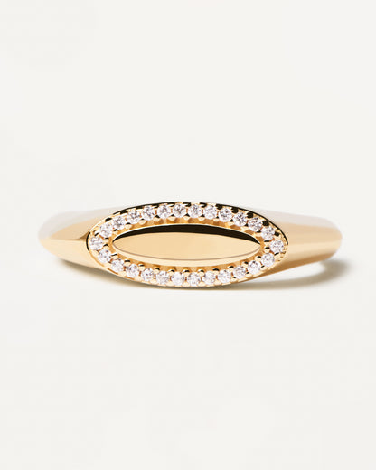 PDPAOLA Yellow Gold CZ Lace Stamp Ring