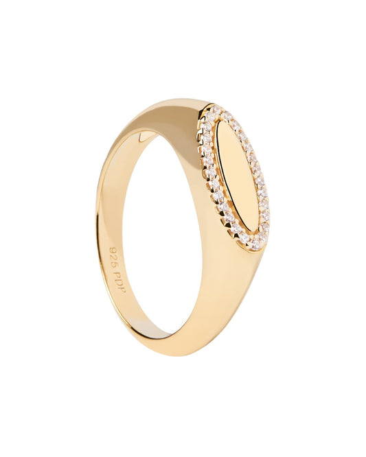 PDPAOLA Yellow Gold CZ Lace Stamp Ring