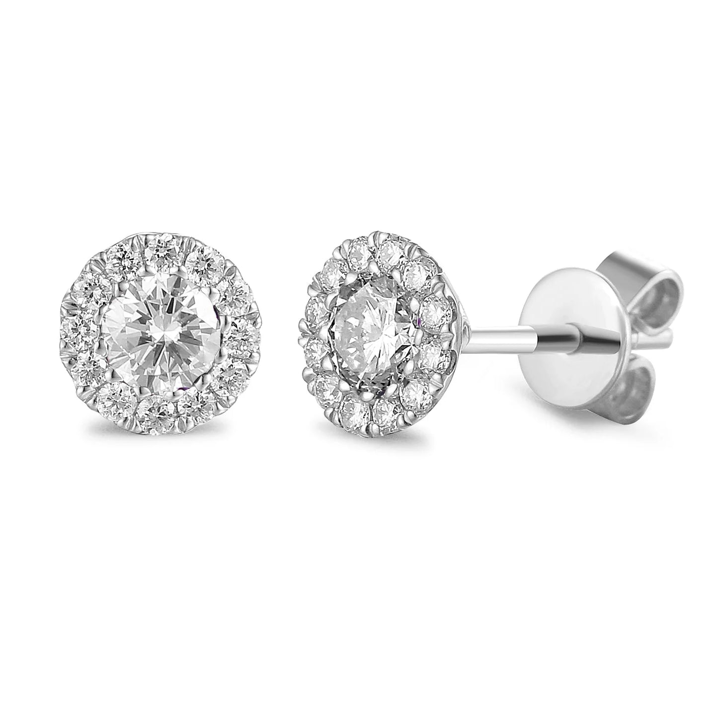 9ct White Gold Cluster Halo Diamond Stud Earrings, 0.46ct