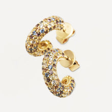 Load image into Gallery viewer, PDPAOLA Yellow Gold Tiger Coloured CZ &amp; Corundum Hoop&#39;s