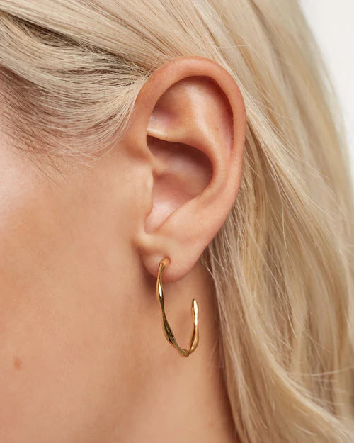 PDPAOLA Yellow Gold Wave Hoop Earrings