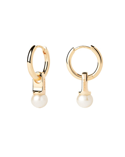 PDPAOLA Yellow Gold Freshwater Pearl Drop Hoops
