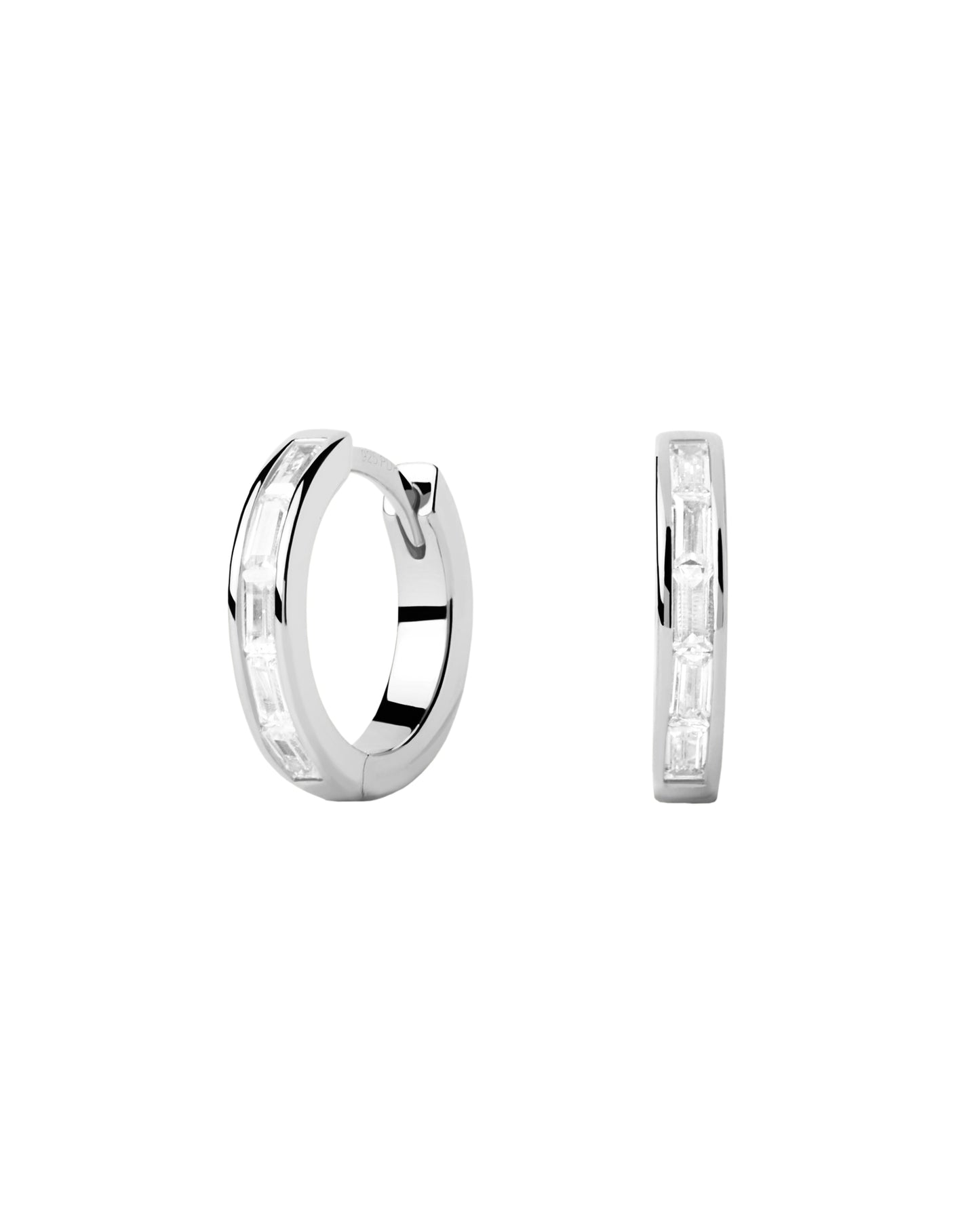 PDPAOLA Sterling Silver Baguette CZ Set Hoops