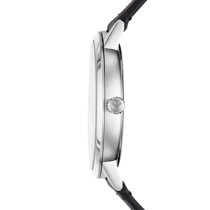 Emporio Armani 43mm Ruggero Black Dial Leather Strap Watch