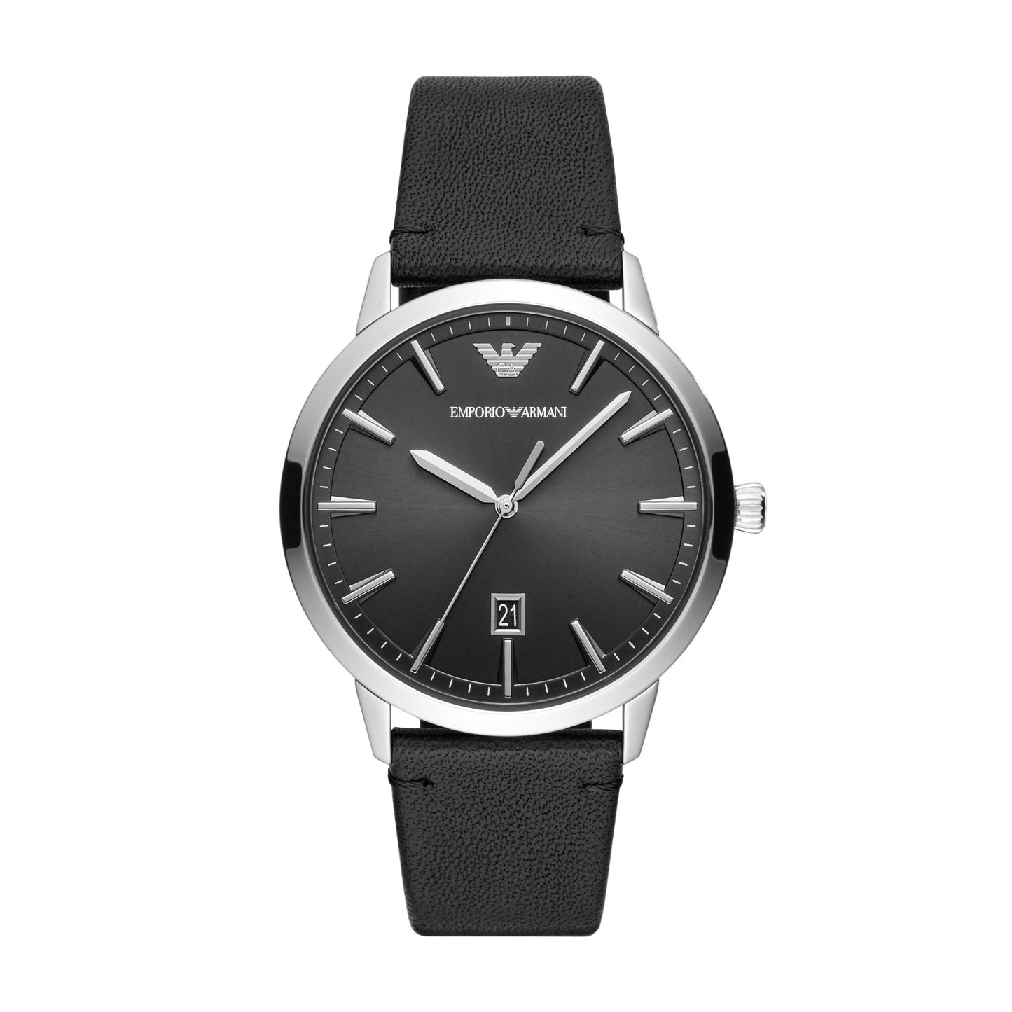 Emporio Armani 43mm Ruggero Black Dial Leather Strap Watch