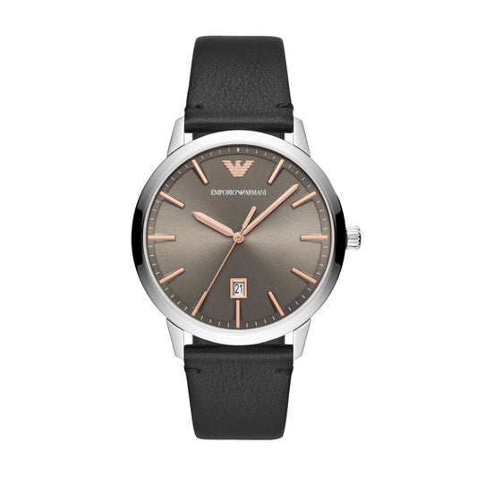 Emporio Armani 43mm Ruggero Grey & Rose Tone Leather Watch