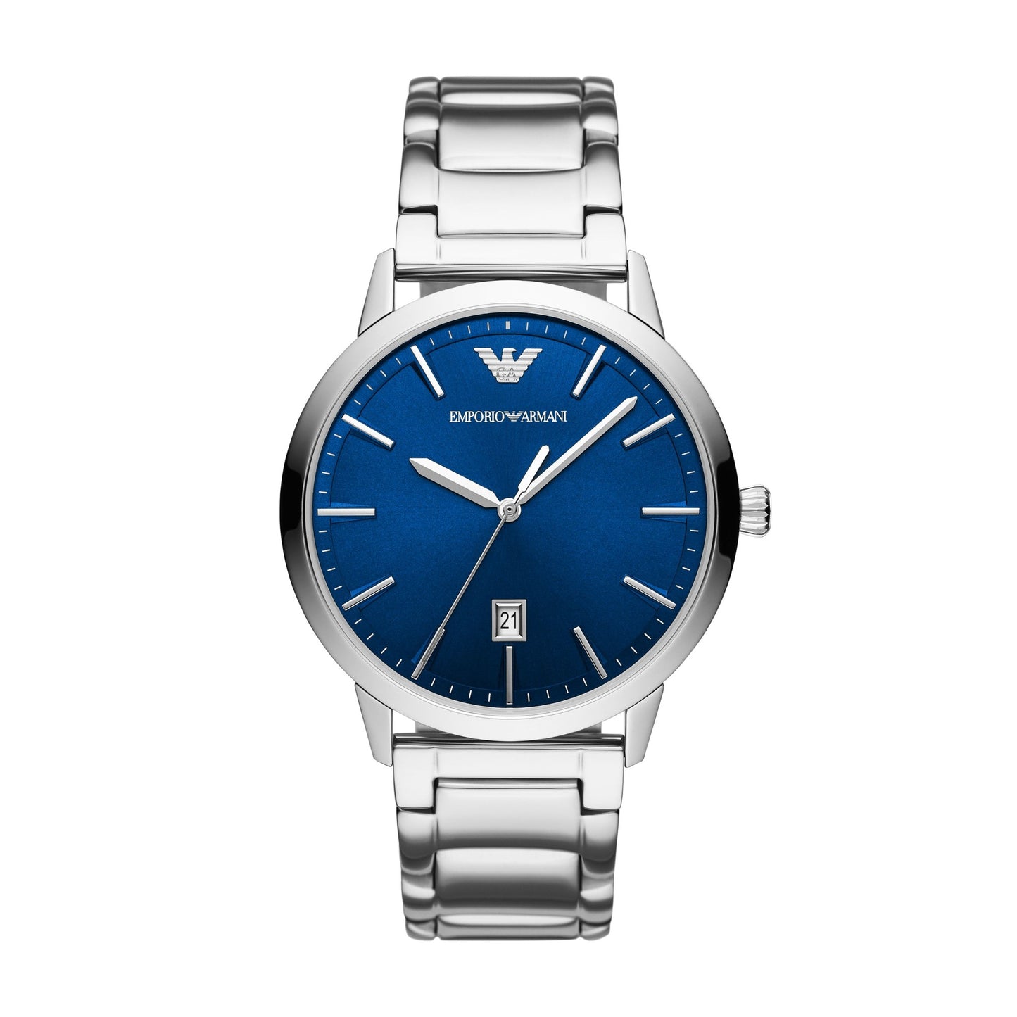 Emporio Armani 43mm Ruggero Blue Date Dial Stainless Steel Watch