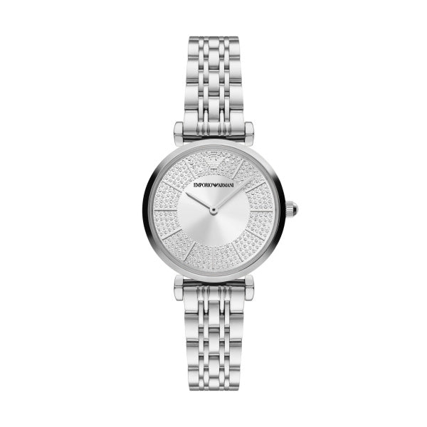 Emporio Armani 32mm Gianni T-Bar Silver CZ Dial Link Watch