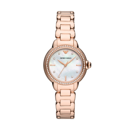 Emporio Armani 32mm Mia Rose Tone CZ Mother of Pearl Link Watch