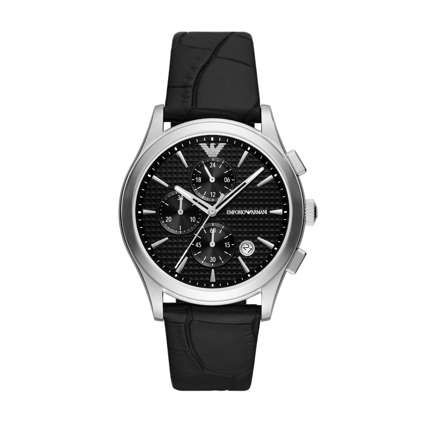 Emporio Armani 42mm Paolo Chronographic Black Dial Leather Watch