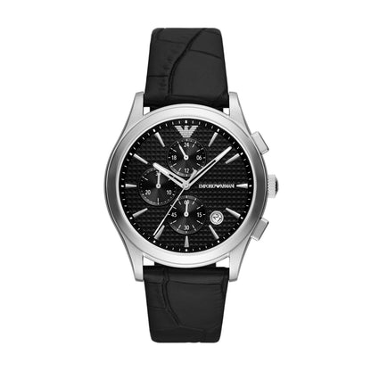 Emporio Armani 42mm Paolo Chronographic Black Dial Leather Watch