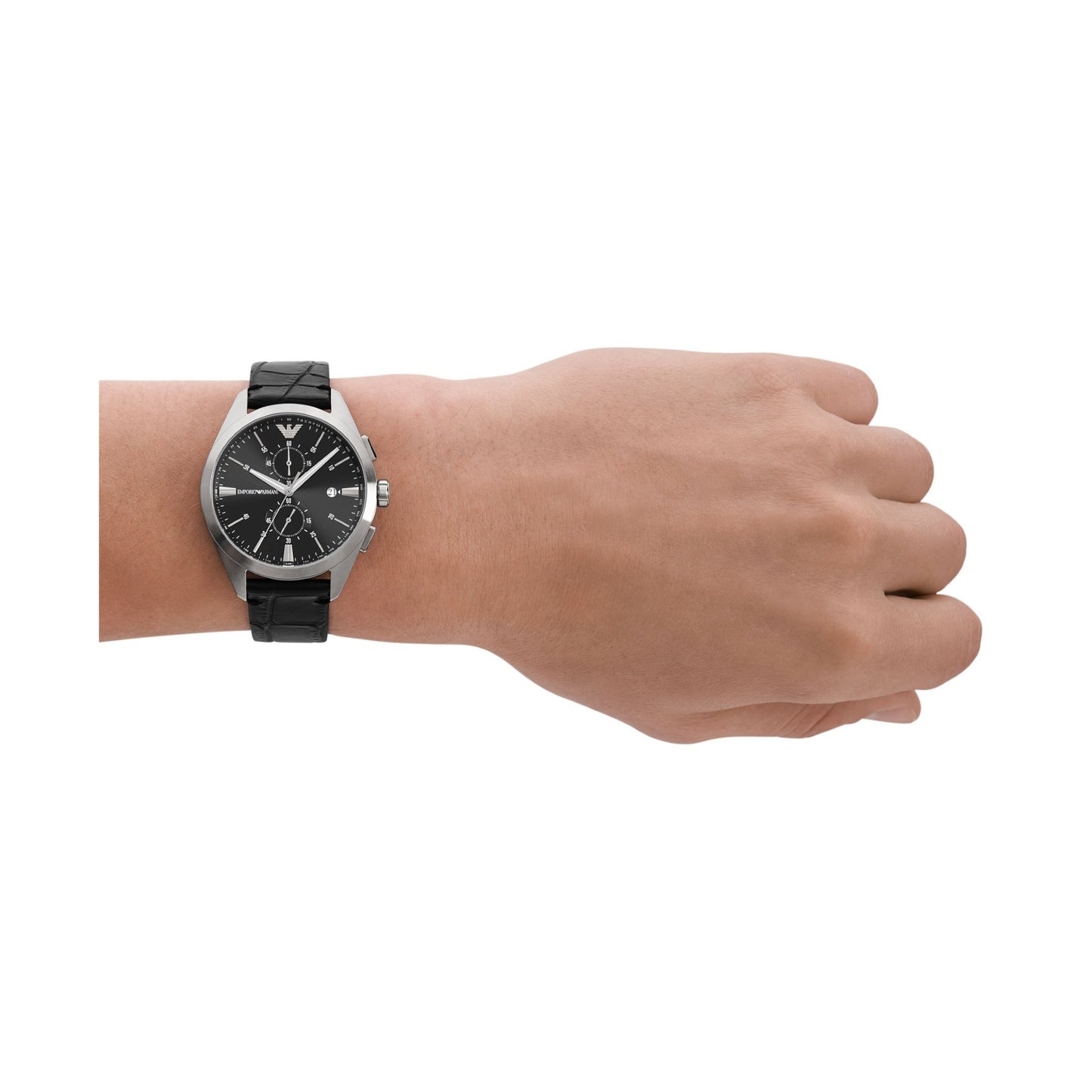 Emporio Armani 43mm Claudio Chronographic Black Leather Watch