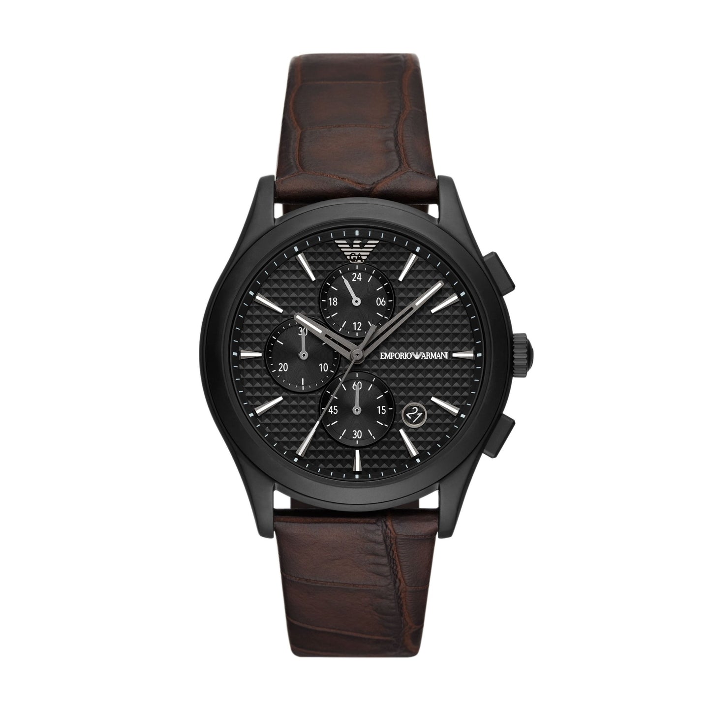 Emporio Armani 42mm Paolo Chronographic Black Dial Brown Leather Watch