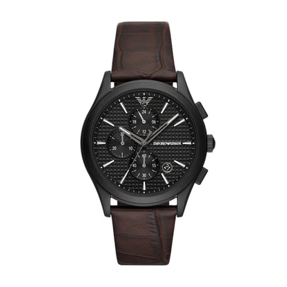 Emporio Armani 42mm Paolo Chronographic Black Dial Brown Leather Watch