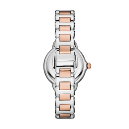 Emporio Armani 32mm Mia Two Tone Rose CZ Mother of Pearl Link Watch