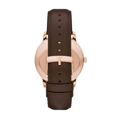 Emporio Armani 42mm Minimalist White & Rose Tone Brown Strap Watch