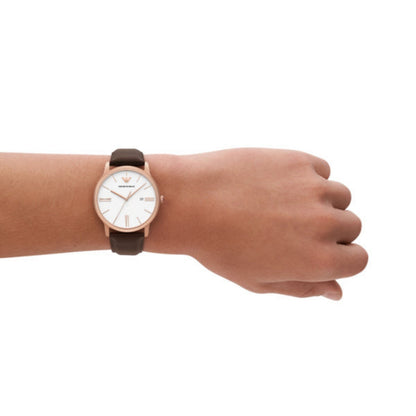 Emporio Armani 42mm Minimalist White & Rose Tone Strap Watch