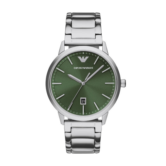 Emporio Armani 43mm Ruggero Green Date Dial Stainless Steel Watch