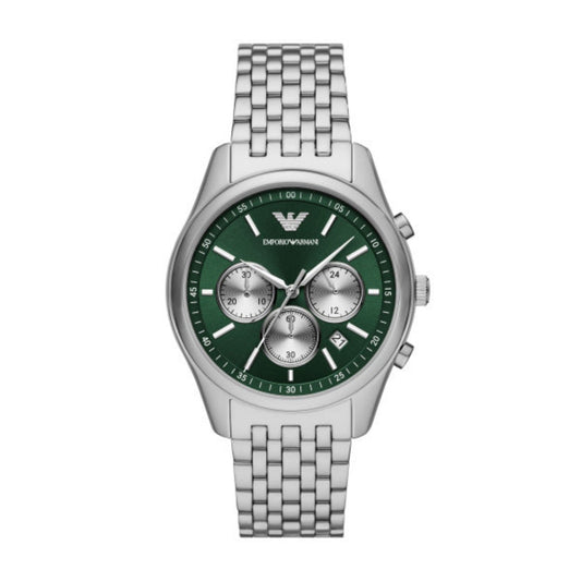 Emporio Armani 41mm Antonio Chronograph Green & Stainless Steel Mesh Watch