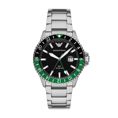 Emporio Armani 42mm Diver Black & Green Dial Stainless Steel Watch