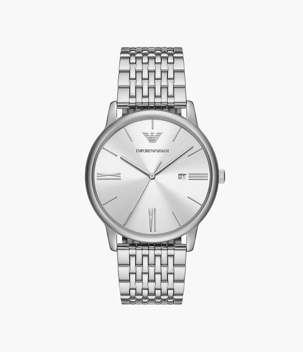 Emporio Armani 42mm Three-Hand Date Stainless Steel Watch