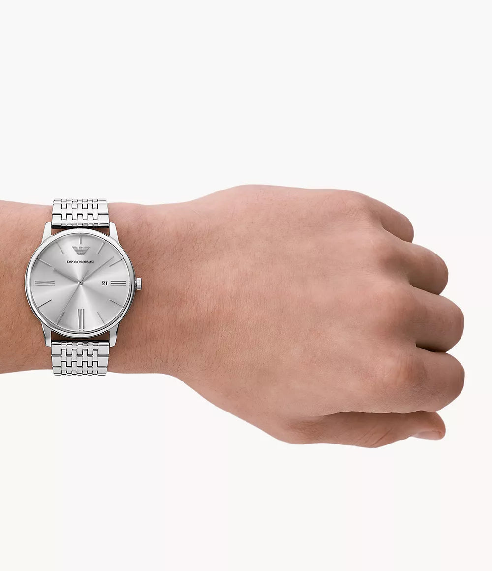 Emporio Armani 42mm Three-Hand Date Stainless Steel Watch