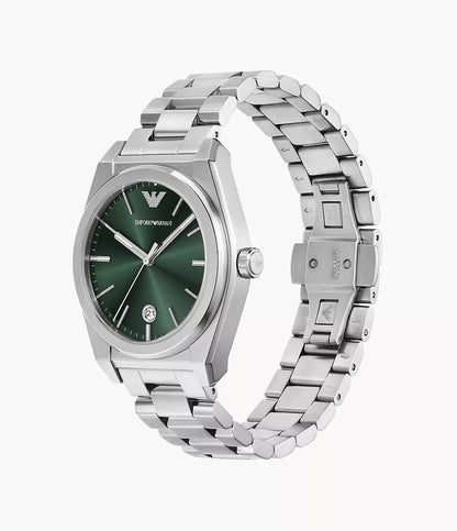Emporio Armani 41mm Federico Green Dial Date Stainless Steel Watch