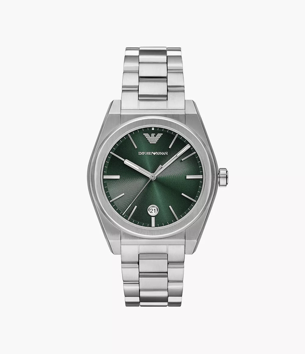 Emporio Armani 41mm Federico Green Dial Date Stainless Steel Watch