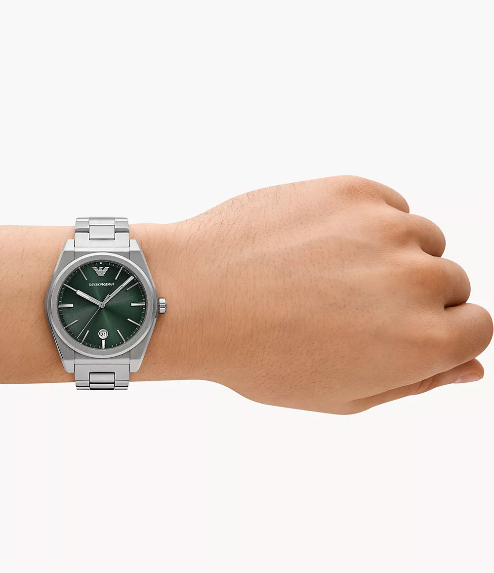 Emporio Armani 41mm Federico Green Dial Date Stainless Steel Watch