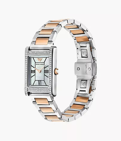 Emporio Armani 32mm Ladies Genni Two Tone Rose Gold & Silver Bracelet Watch
