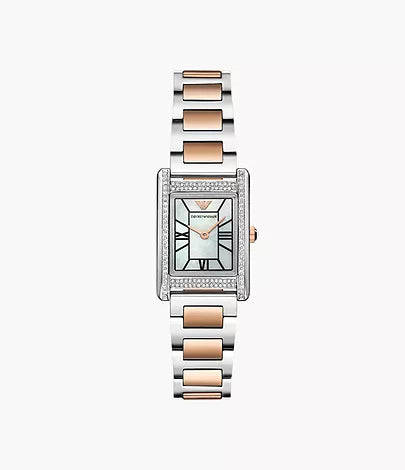 Emporio Armani 32mm Ladies Genni Two Tone Rose Gold & Silver Bracelet Watch
