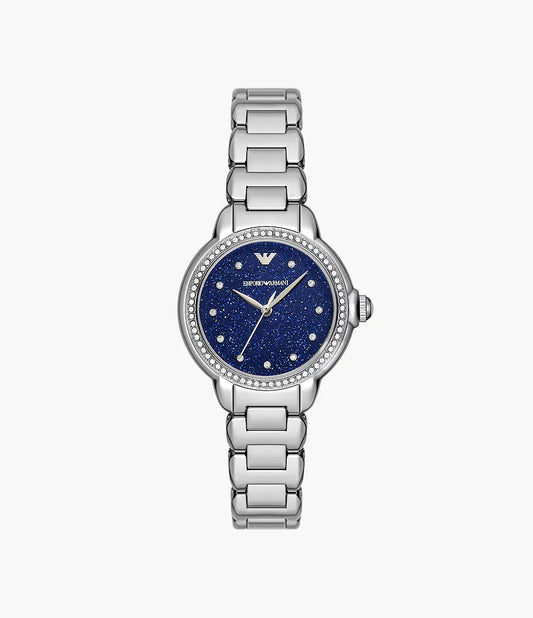 Emporio Armani 32mm Ladies Mia Blue Dial Three-Hand Stainless Steel Watch