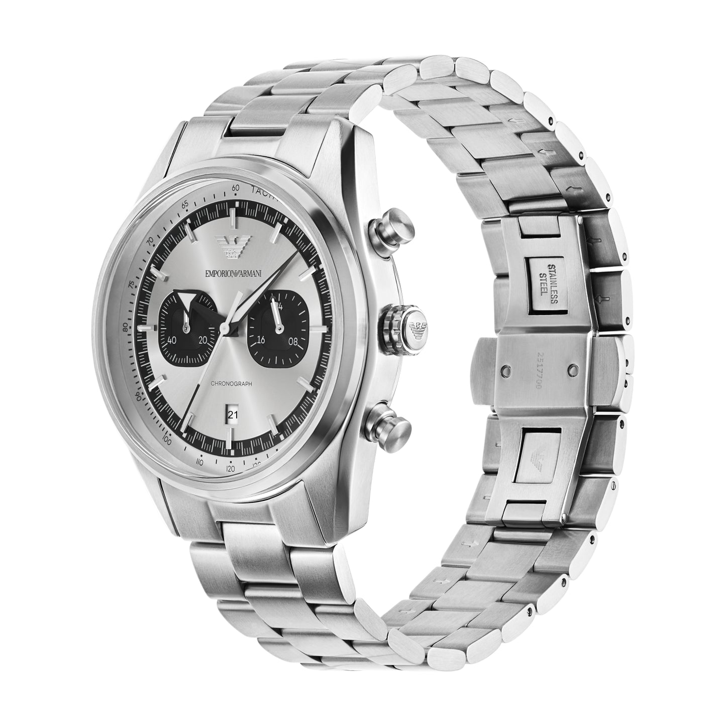 Emporio Armani 42mm Racer Chronographic Silver & Black Dial Watch