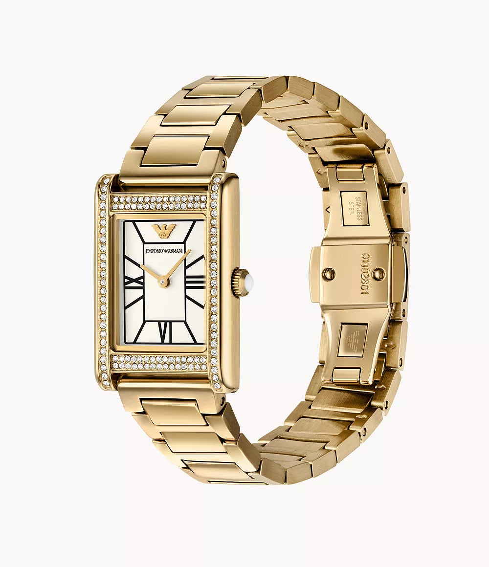 Emporio Armani 22mm Genni Rectangle Dial Gold Plated Link Watch