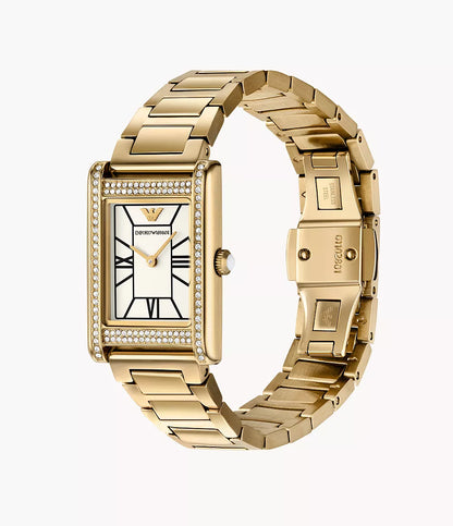 Emporio Armani 22mm Genni Rectangle Dial Gold Plated Link Watch