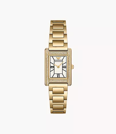 Emporio Armani 22mm Genni Rectangle Dial Gold Plated Link Watch