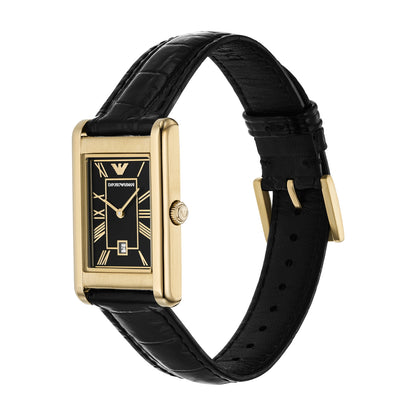 Emporio Armani 25mm Gino Yellow Gold Tone Two-Hand Date Leather Strap Watch