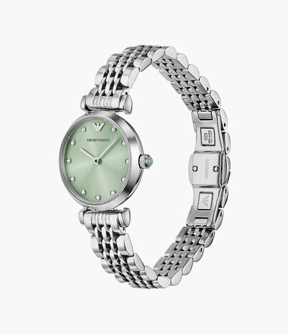 Emporio Armani 28mm Gianni T-Bar Green Dial Silver Link Watch